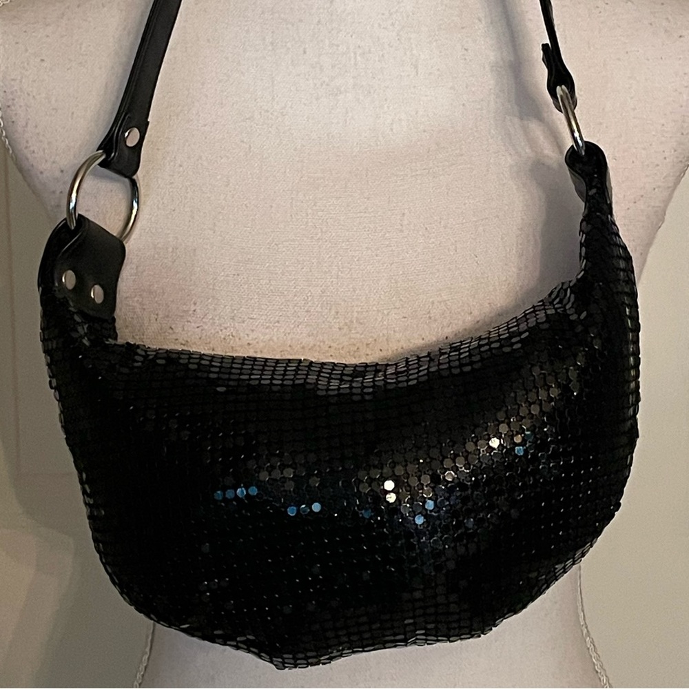 Handbag Holiday Hobo Dressy Black Mesh Metal Slinky Zipper Closure Inside Zipper